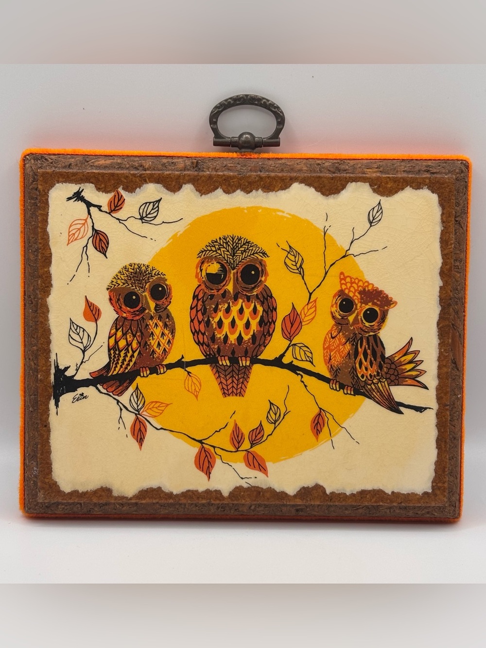 Vintage MCM Wall Art, Owls Sitting in a Tree, Wooden Plaque